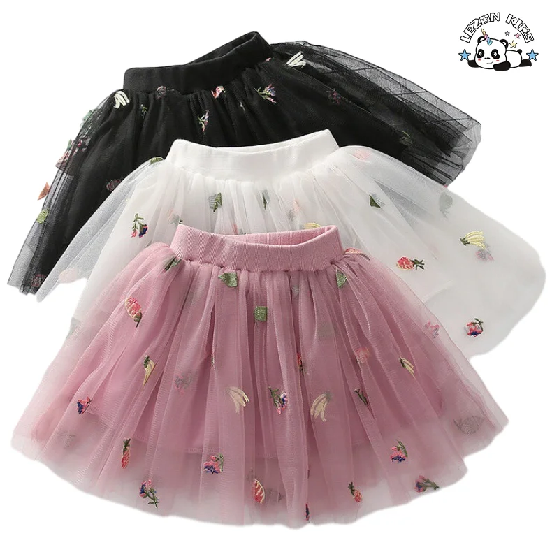 LEZONKIDS - Professional Factory Girls Summer Mini Skirt Banana Pineapple Decoration Mesh Tutu Skirt